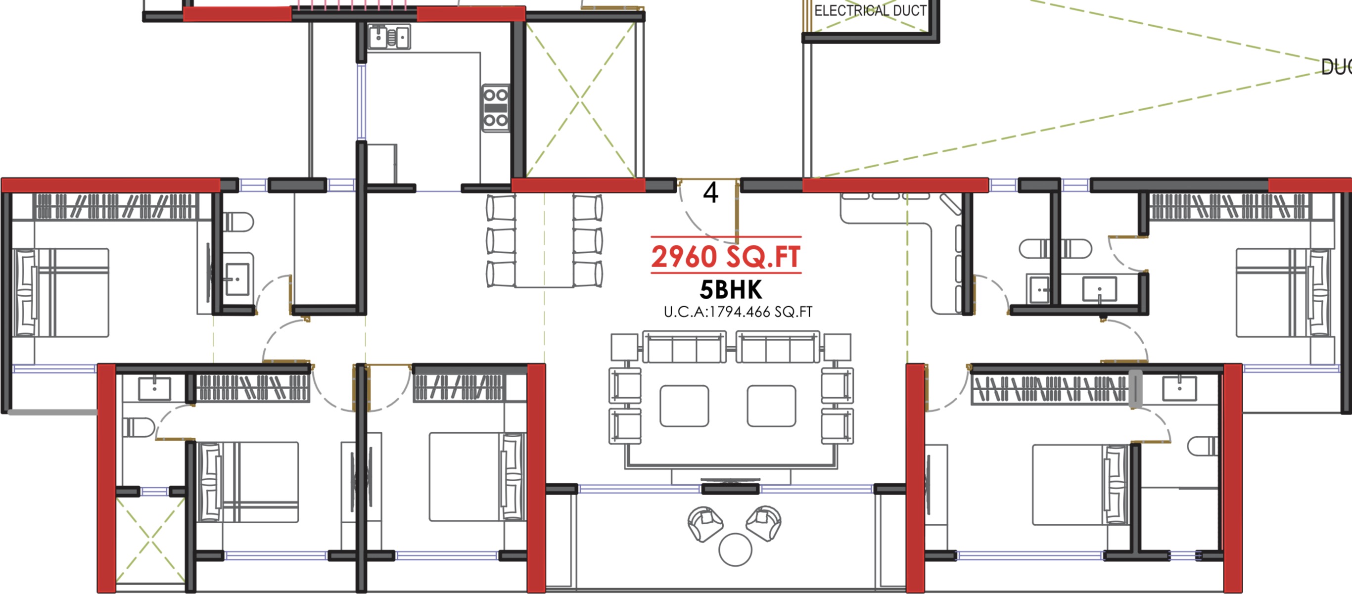 5 BHK Jodi floor plan, Grand Meridian City