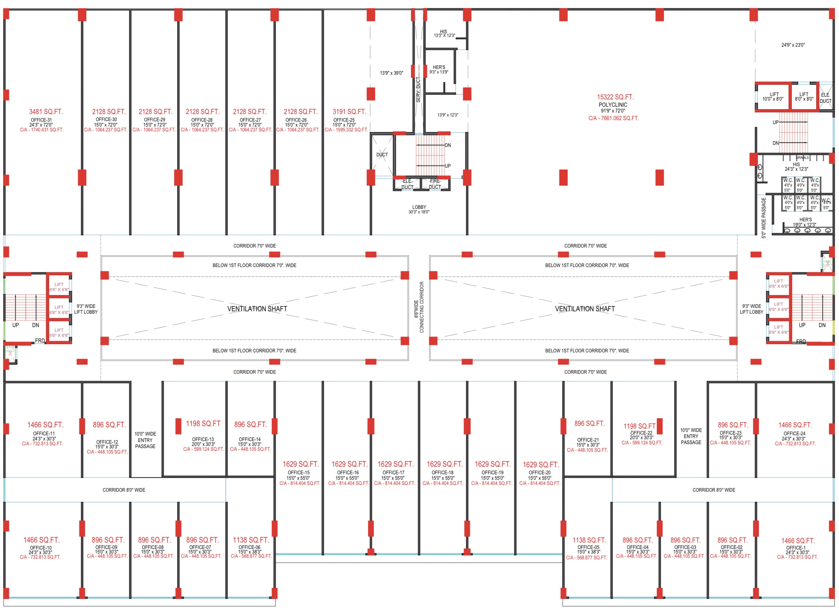 Real office floor layout with unit numbers and carpet areas, MEK Grand Central