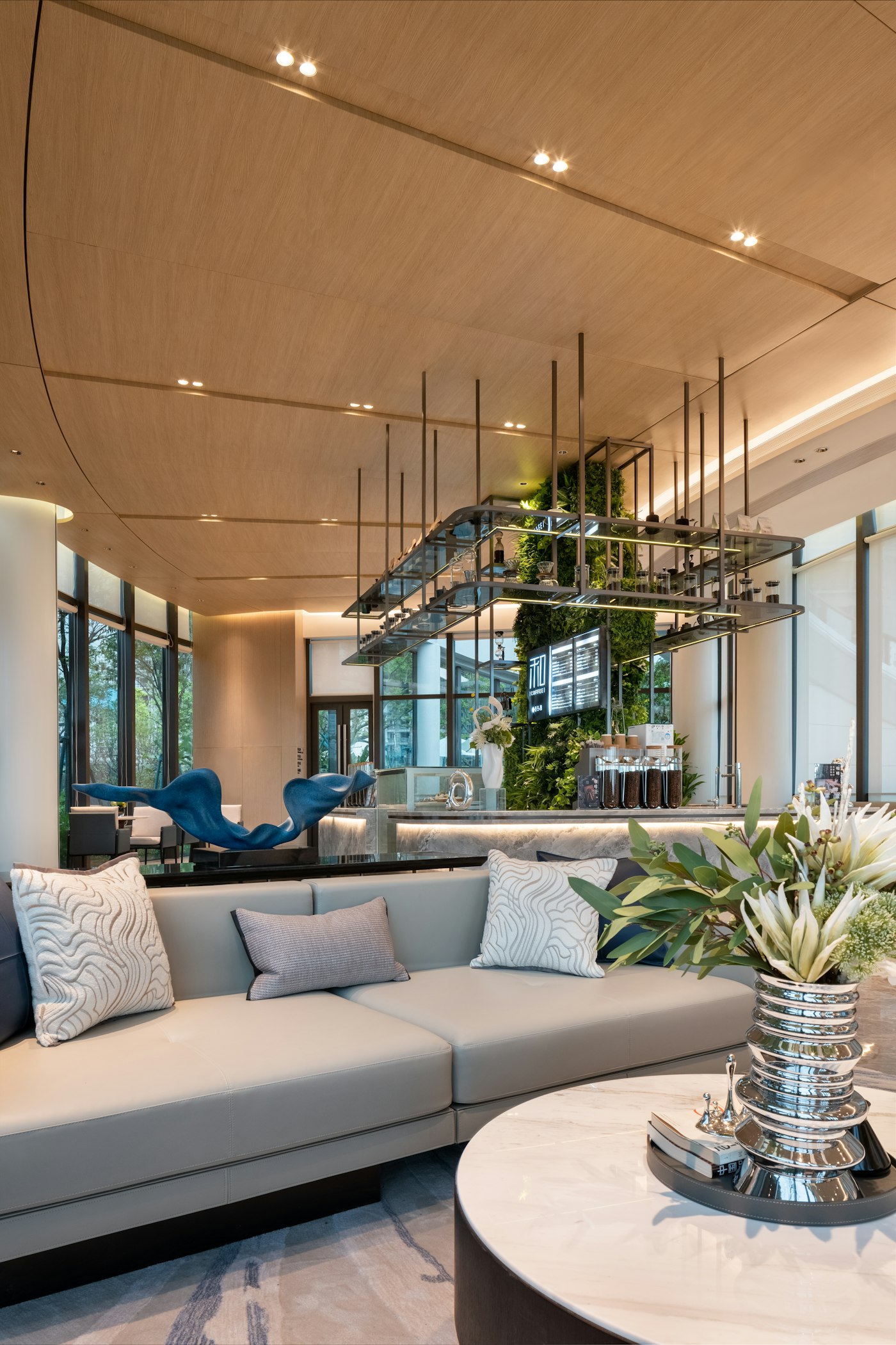 Contemporary clubhouse lounge seating area, generic illustrative photo